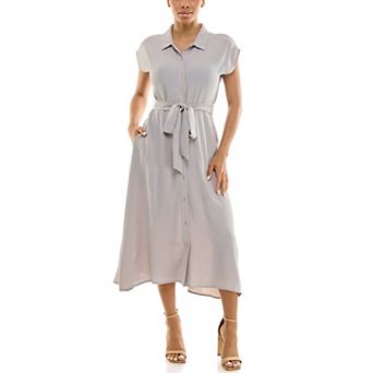 Women's Nina Leonard Cap Sleeve Collard Button Dress