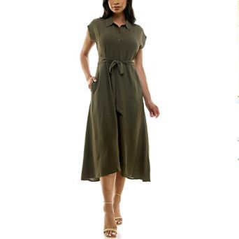 Women's Nina Leonard Cap Sleeve Collard Button Dress