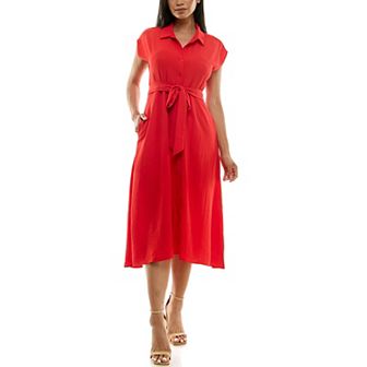 Women's Nina Leonard Cap Sleeve Collard Button Dress