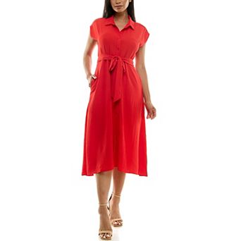 Women's Nina Leonard Cap Sleeve Collard Button Dress