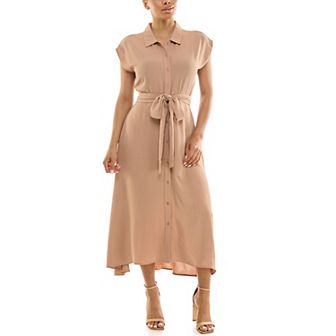 Women's Nina Leonard Cap Sleeve Collard Button Dress