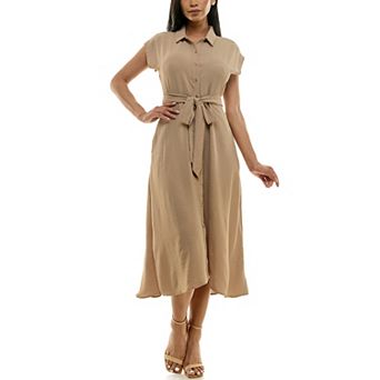 Women's Nina Leonard Cap Sleeve Collard Button Dress