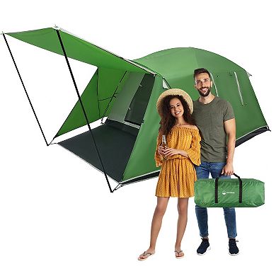 Wakeman Outdoors 4 Person Camping Tent with Attached Porch Canopy & Carrying Bag