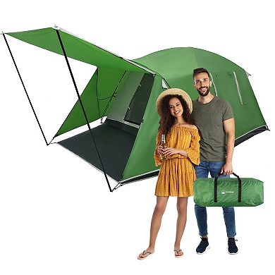 Wakeman Outdoors 4 Person Camping Tent with Attached Porch Canopy & Carrying Bag