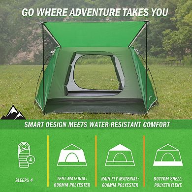 Wakeman Outdoors 4 Person Camping Tent with Attached Porch Canopy & Carrying Bag