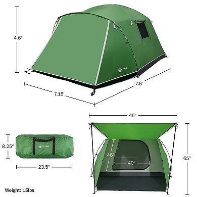 Wakeman Outdoors 4 Person Camping Tent with Attached Porch Canopy & Carrying Bag