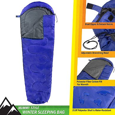 Wakeman Water-Resistant Cold Weather Adult Mummy Sleeping Bag