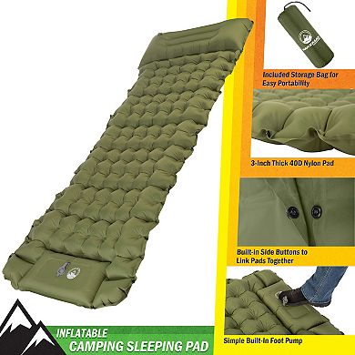 Wakeman Outdoors Inflatable Sleeping Pad with Built-In Foot Pump