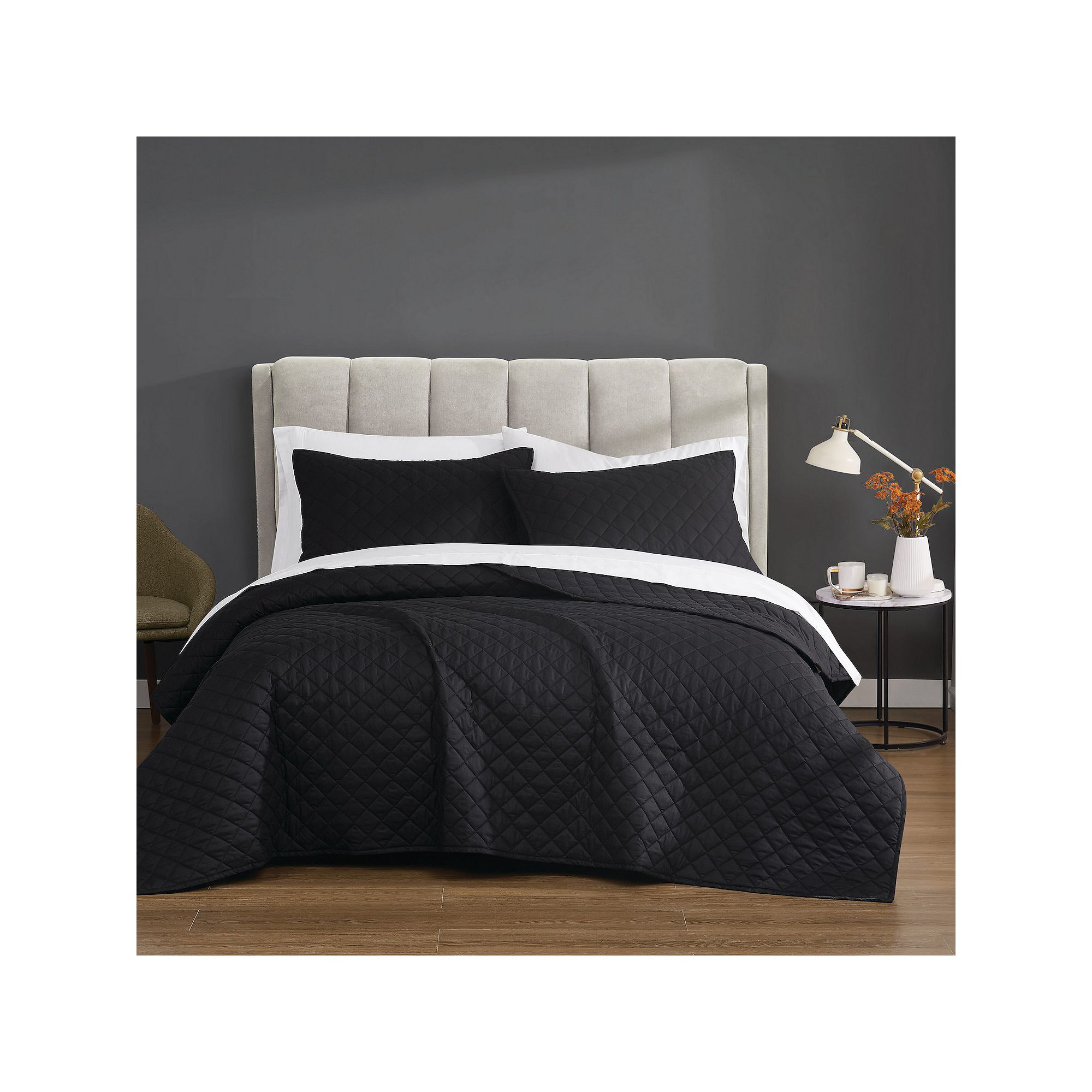 Cannon Solid Percale Quilt Set with Shams, Black