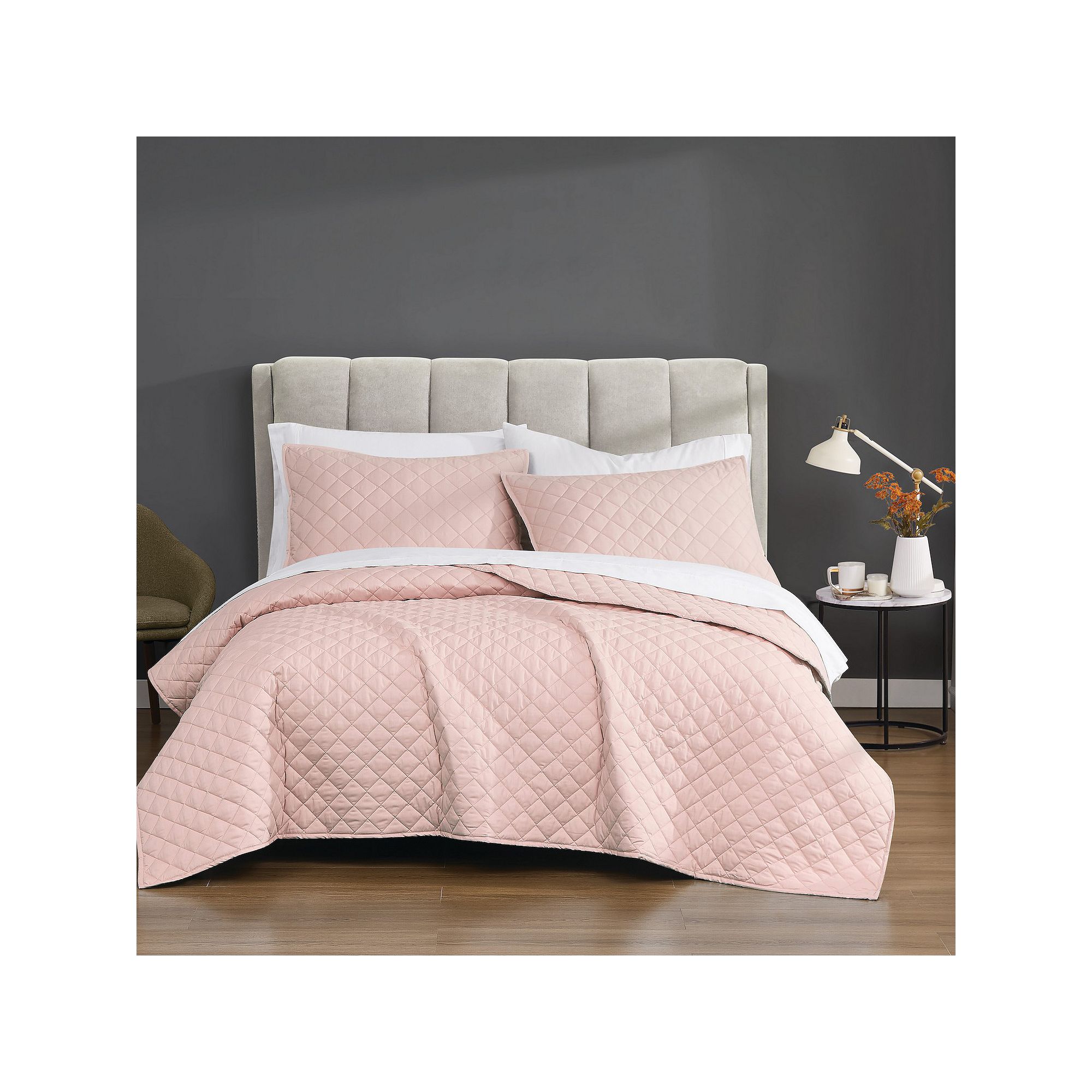 Cannon Solid Percale Quilt Set with Shams, Blush