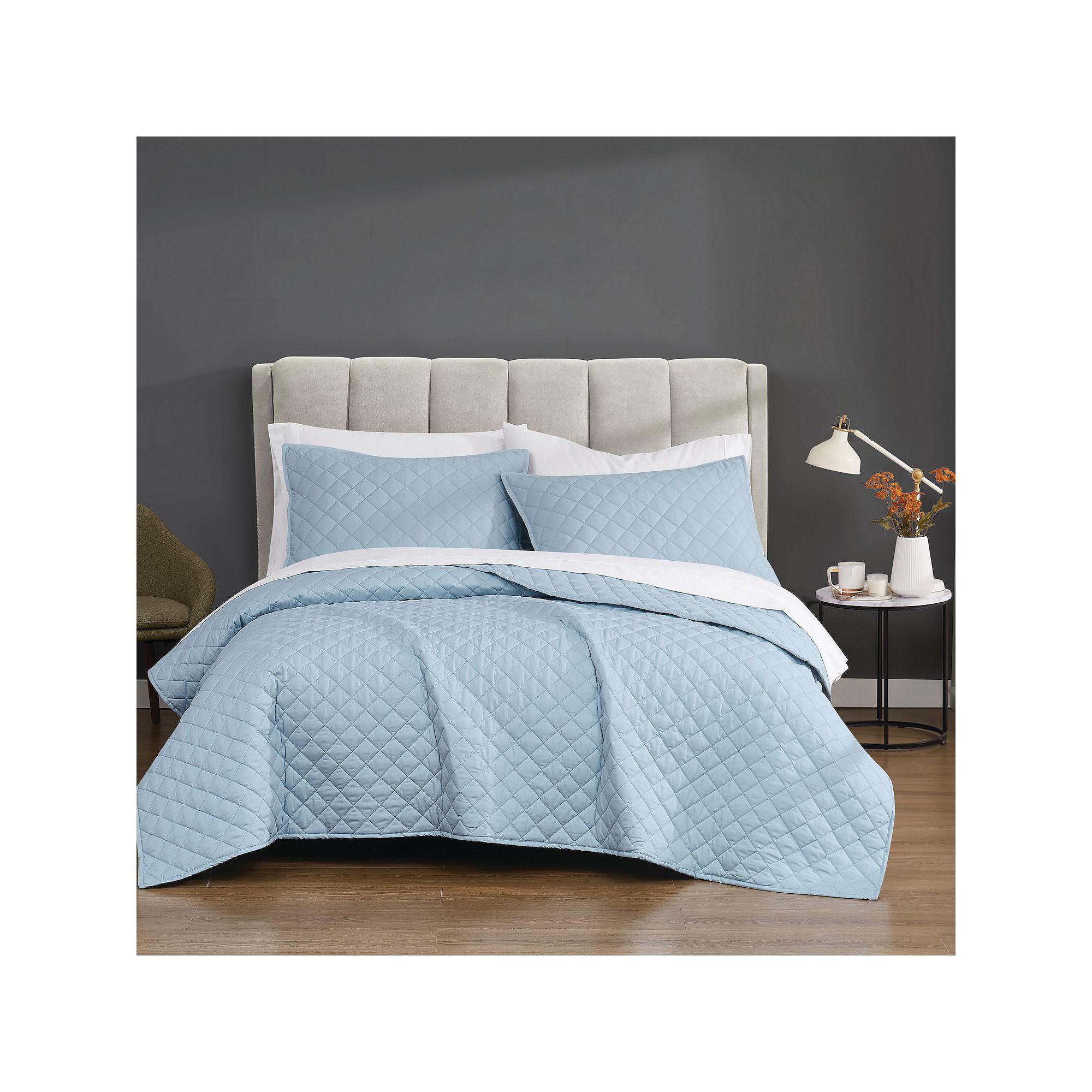 Cannon Solid Percale Quilt Set with Shams, Light Blue