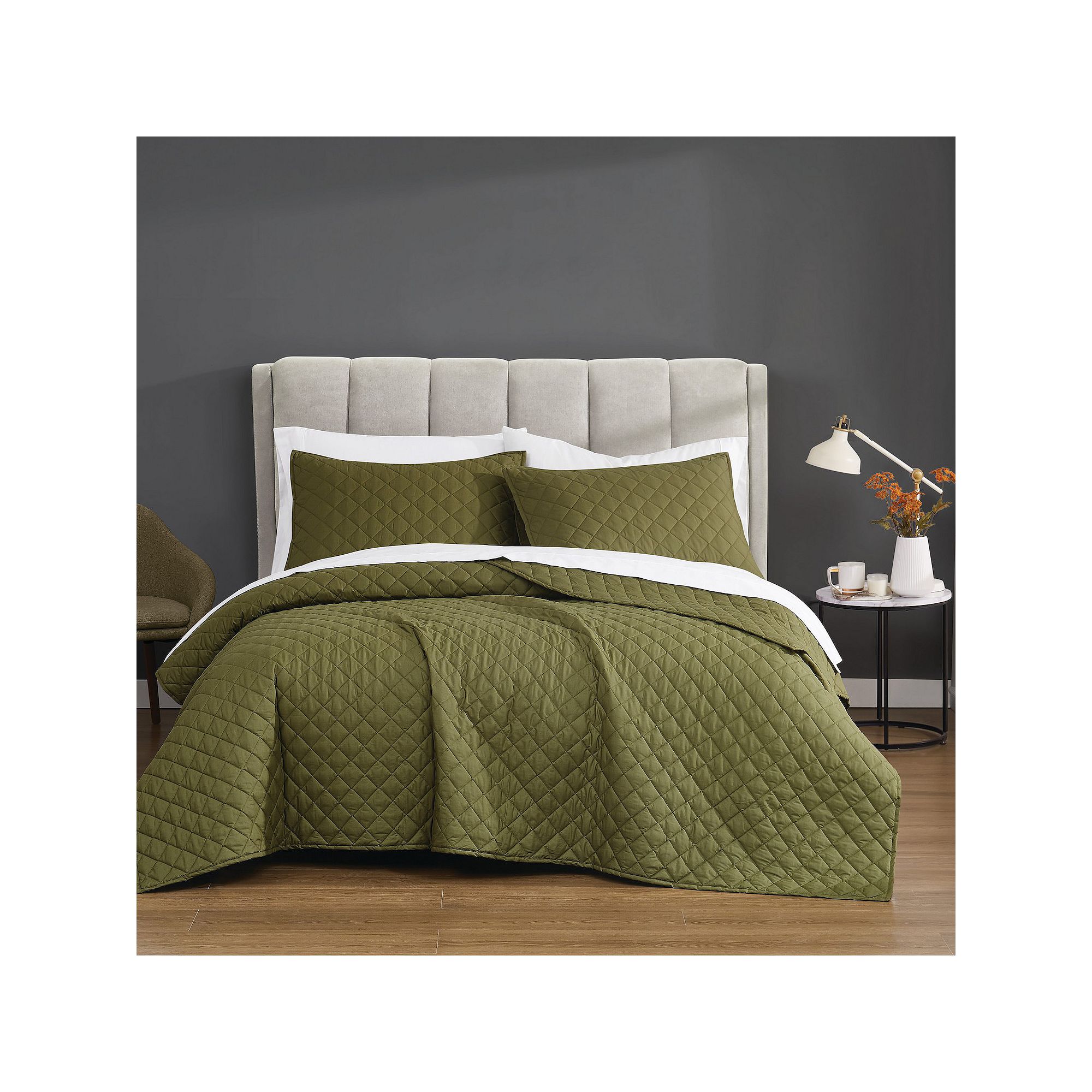 Cannon Solid Percale Quilt Set with Shams, Green