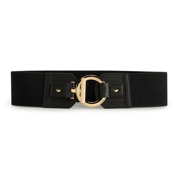 Women's Nine West Interlock Circle Stretch Belt - Black Gold (S-M)