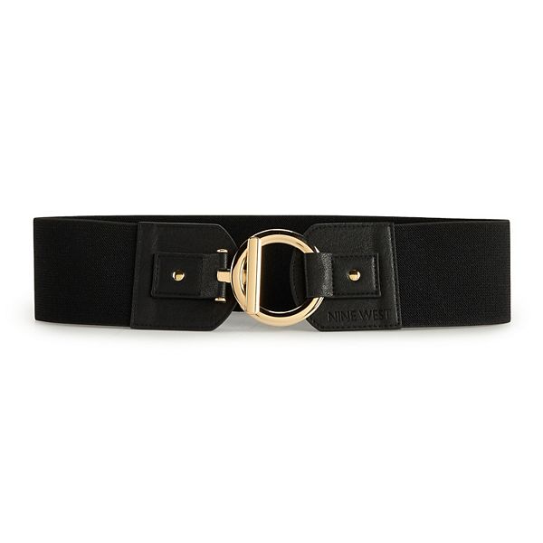 Nine West Black Wide Elastic Belt with Shiny Leather Buckle Women main image 4