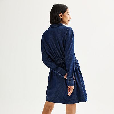 sonoma denim dress Women's Sonoma Goods For Life Henley Gray Denim Shirt Dress Women's Size  Small