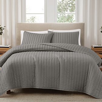 Brooklyn Loom Solid Cotton Percale Quilt Set with Shams