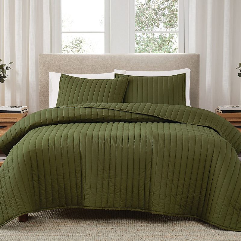 Brooklyn Loom Solid Cotton Percale Quilt Set with Shams, Green