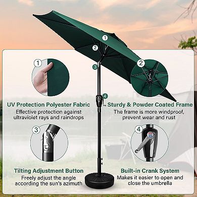 Outdoor 7.5' Patio Yard Umbrella With Push Button Tilt/crank, 6 Sturdy Ribs