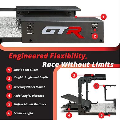 GTR Simulator GTA Pro Model Adjustable Seat & Wheel Reinforced Steel Chassis Black