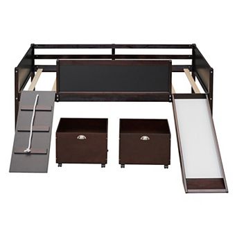 Merax Loft Bed Wood Bed with Two Storage Boxes