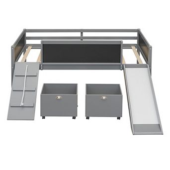 Merax Loft Bed Wood Bed with Two Storage Boxes