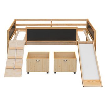 Merax Loft Bed Wood Bed with Two Storage Boxes