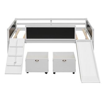 Merax Loft Bed Wood Bed with Two Storage Boxes