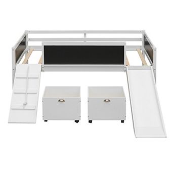 Merax Loft Bed Wood Bed with Two Storage Boxes