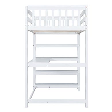 Merax Loft Bed With Storage Shelves And Under-bed Desk