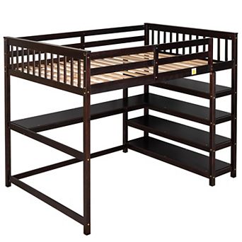 Merax Loft Bed With Storage Shelves And Under-bed Desk