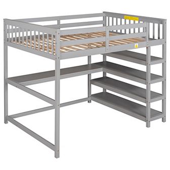 Merax Loft Bed With Storage Shelves And Under-bed Desk