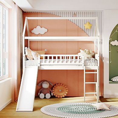 Modern Loft Bed with Slide, House Bed with Slide