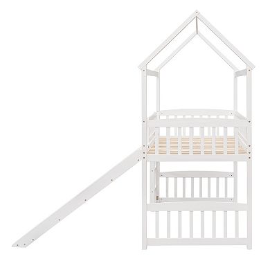 Modern Loft Bed with Slide, House Bed with Slide