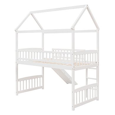 Modern Loft Bed with Slide, House Bed with Slide