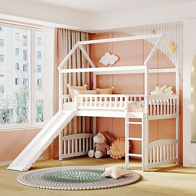 Modern Loft Bed with Slide, House Bed with Slide