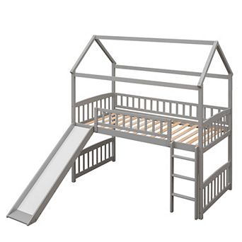 Modern Loft Bed with Slide, House Bed with Slide
