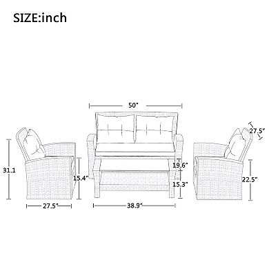 Merax Patio Furniture Set, 4 Piece Outdoor Conversation Set All Weather Wicker Sectional Sofa