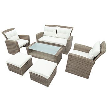 Merax Patio Furniture Set, 4 pc Outdoor Conversation Set All Weather Wicker Sectional Sofa