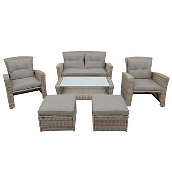 Merax Patio Furniture Set, 4 pc Outdoor Conversation Set All Weather Wicker Sectional Sofa