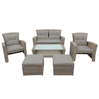 Merax Patio Furniture Set, 4 pc Outdoor Conversation Set All Weather Wicker Sectional Sofa