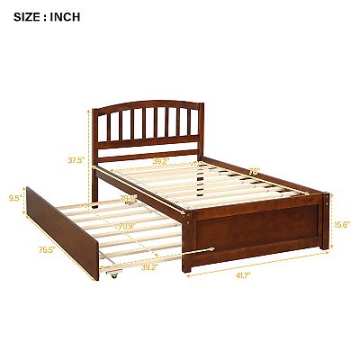 Merax Platform Bed Wood Bed Frame with Trundle