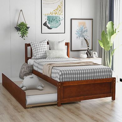 Merax Platform Bed Wood Bed Frame with Trundle