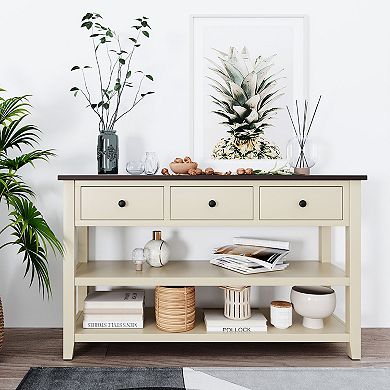 Retro Design Console Table With Two Open Shelves