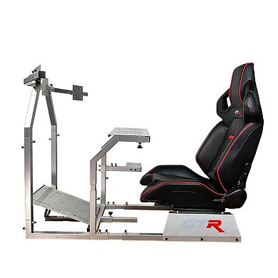 Gtr Simulator Gta-f Model Silver Frame Racing Cockpit Triple Monitor Stand Adjustable Racing Seat