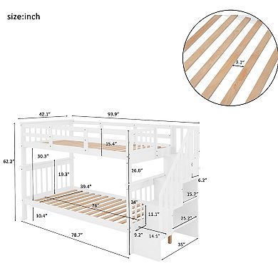 Merax Stairway Twin Bunk Bed with Storage and Guard Rail for Bedroom