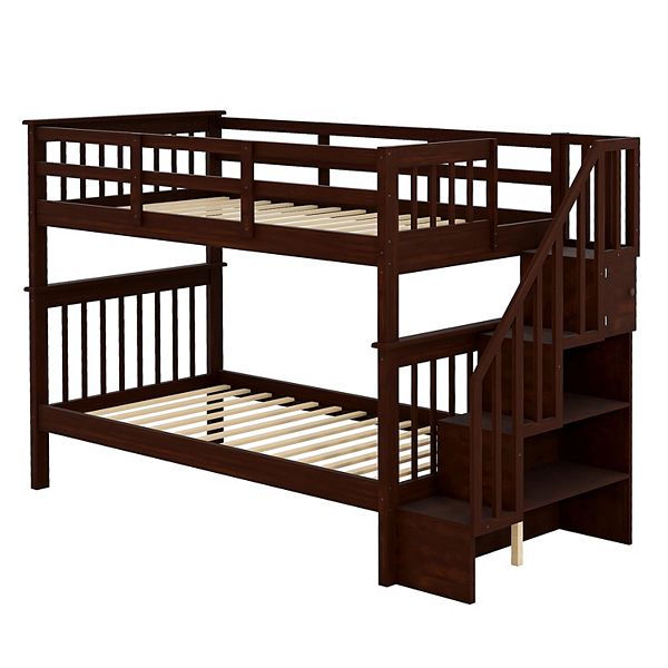 Merax Stairway Twin Bunk Bed with Storage and Guard Rail for Bedroom