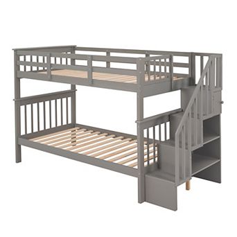 Merax Stairway Twin Bunk Bed with Storage and Guard Rail for Bedroom