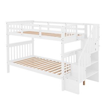 Merax Stairway Twin Bunk Bed with Storage and Guard Rail for Bedroom