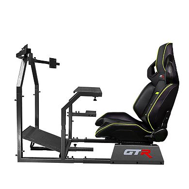 GTR Simulator GTA-F Black Frame Racing Cockpit with Triple Monitor Stand & Adjustable Seat