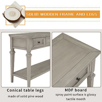 Merax Classic Retro Style Console Table With Three Top Drawers And Open Style Bottom Shelf
